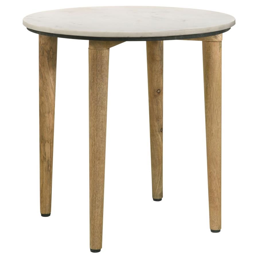 (image for) Aldis Round Marble Top Side End Table White and Natural