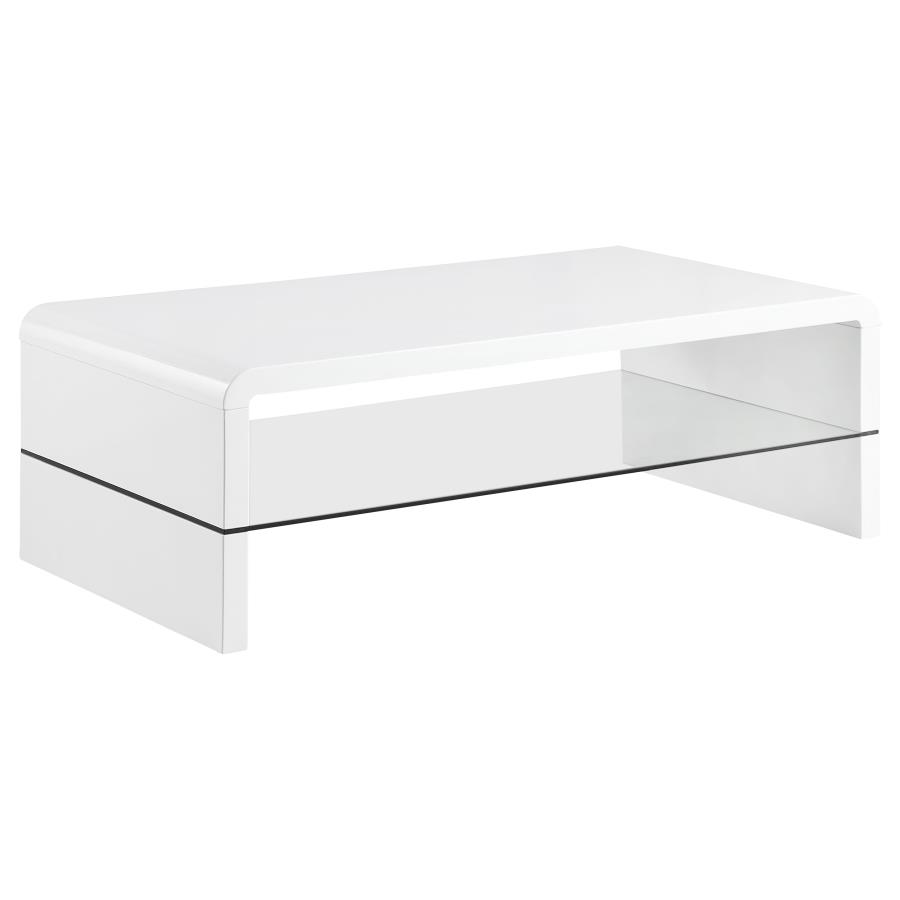 (image for) Airell Rectangular Coffee Table with Shelf White High Gloss