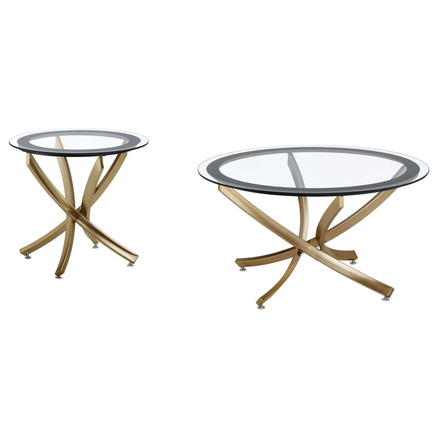 (image for) Brooke 2-piece Round Glass Top Coffee Table Set Brass