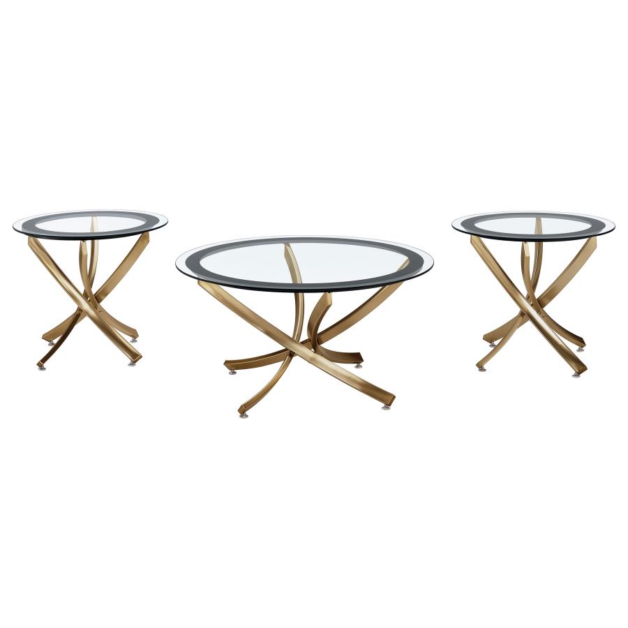 (image for) Brooke 3-piece Round Glass Top Coffee Table Set Brass