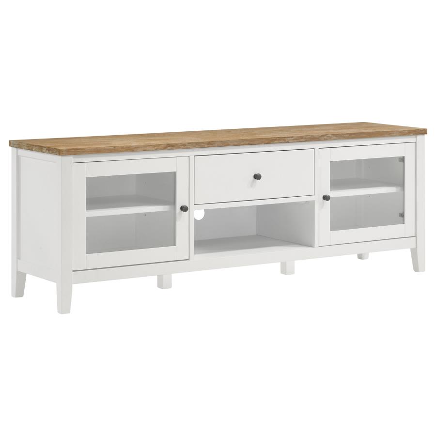 (image for) Hollis 2-door Wood 67" TV Stand with Drawer Brown and White