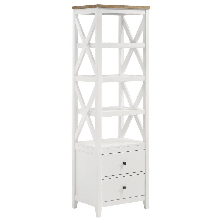 (image for) Hollis 4-shelf Wood Media Tower with Drawers Brown and White