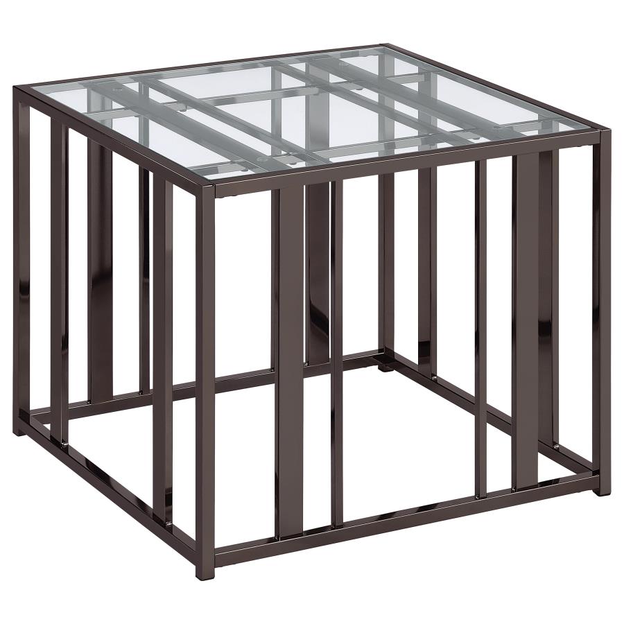 (image for) Adri Rectangular Glass Top Side End Table Black Nickel