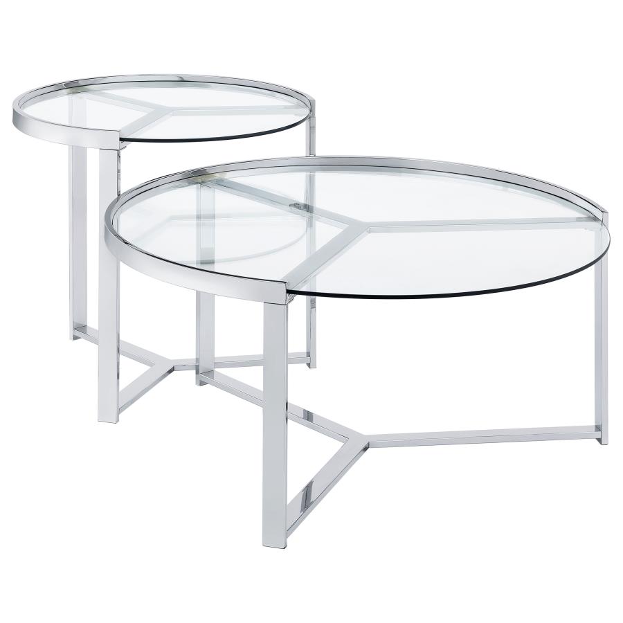 (image for) Delia 2-Piece Round Glass Top Nesting Coffee Table Chrome