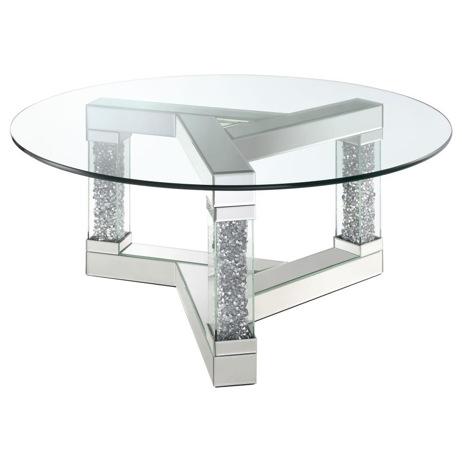 (image for) Octave Round Glass Top Mirrored Acrylic Coffee Table Silver