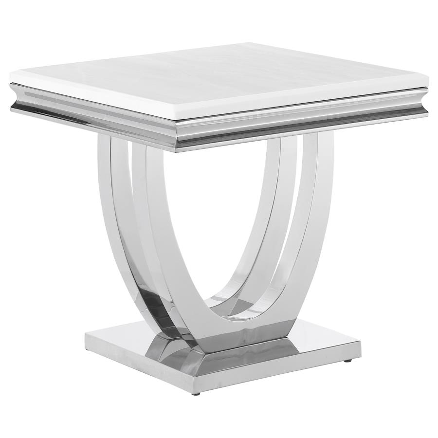 (image for) Kerwin Square Stone Top End Table White and Chrome