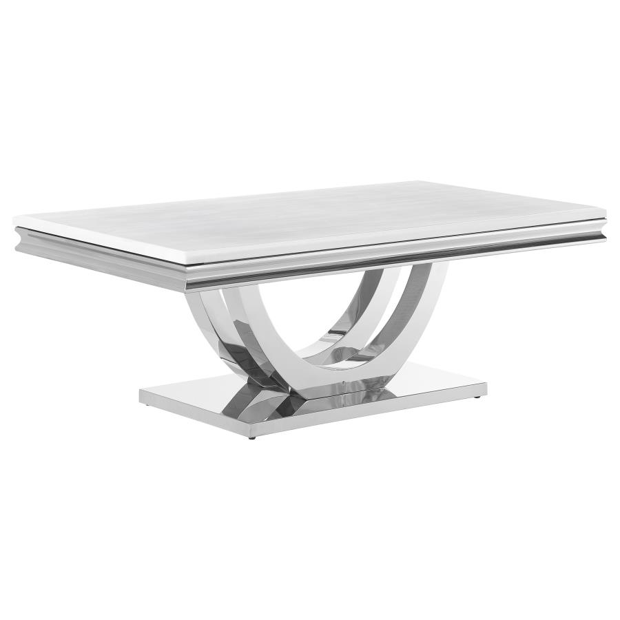 (image for) Kerwin Rectangular Stone Top Coffee Table White and Chrome