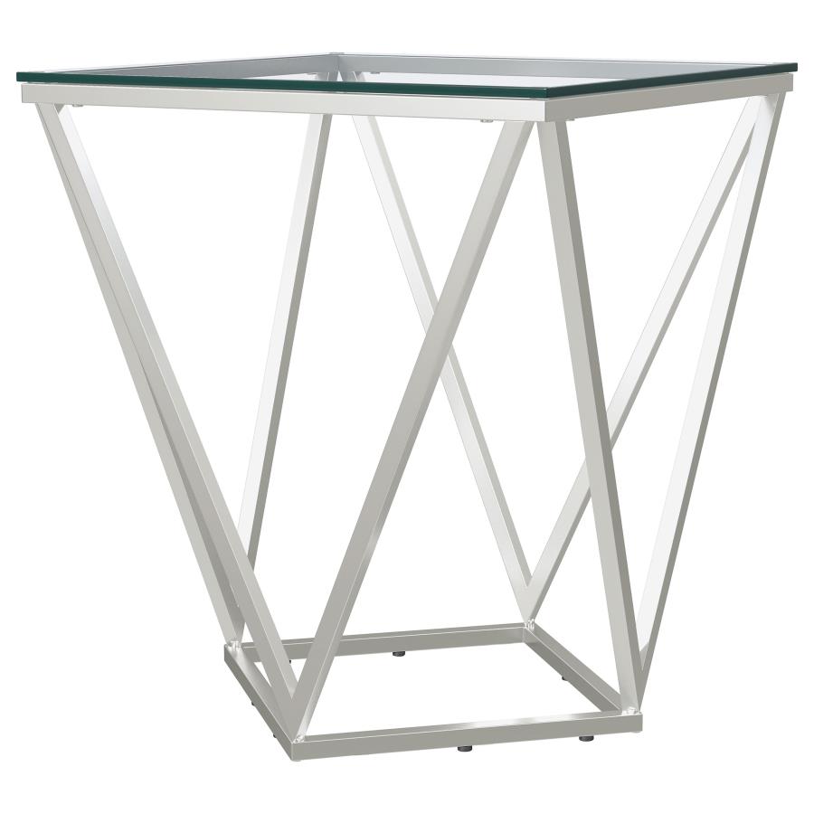 (image for) Brittania Square Glass Top Geometric End Table Nickel