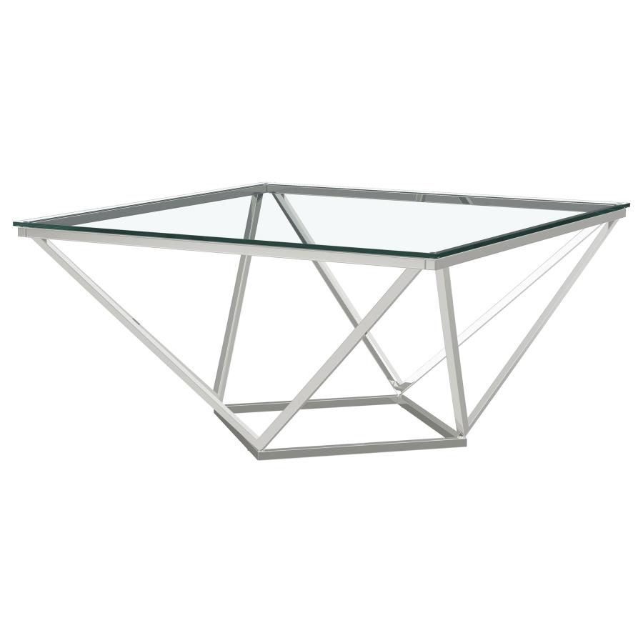 (image for) Brittania Square Glass Top Geometric Coffee Table Nickel