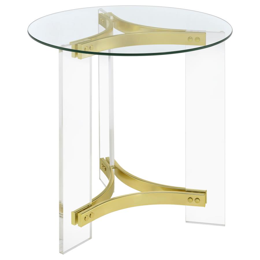 (image for) Janessa Round Glass Top Acrylic Leg End Table Matte Brass