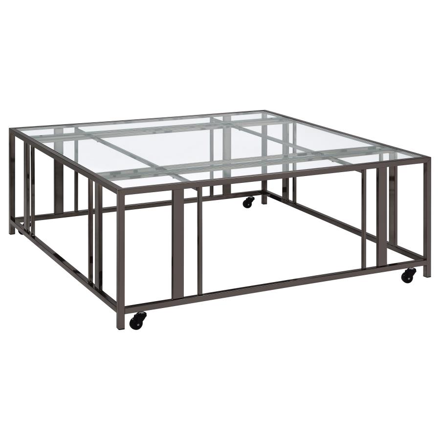 (image for) Adri Square Glass Top Coffee Table with Casters Black Nickel