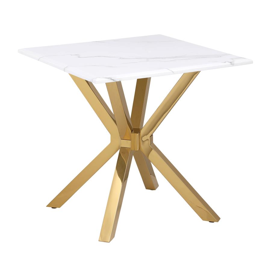 (image for) Visalia Faux Marble Top Stainless Steel End Table Gold