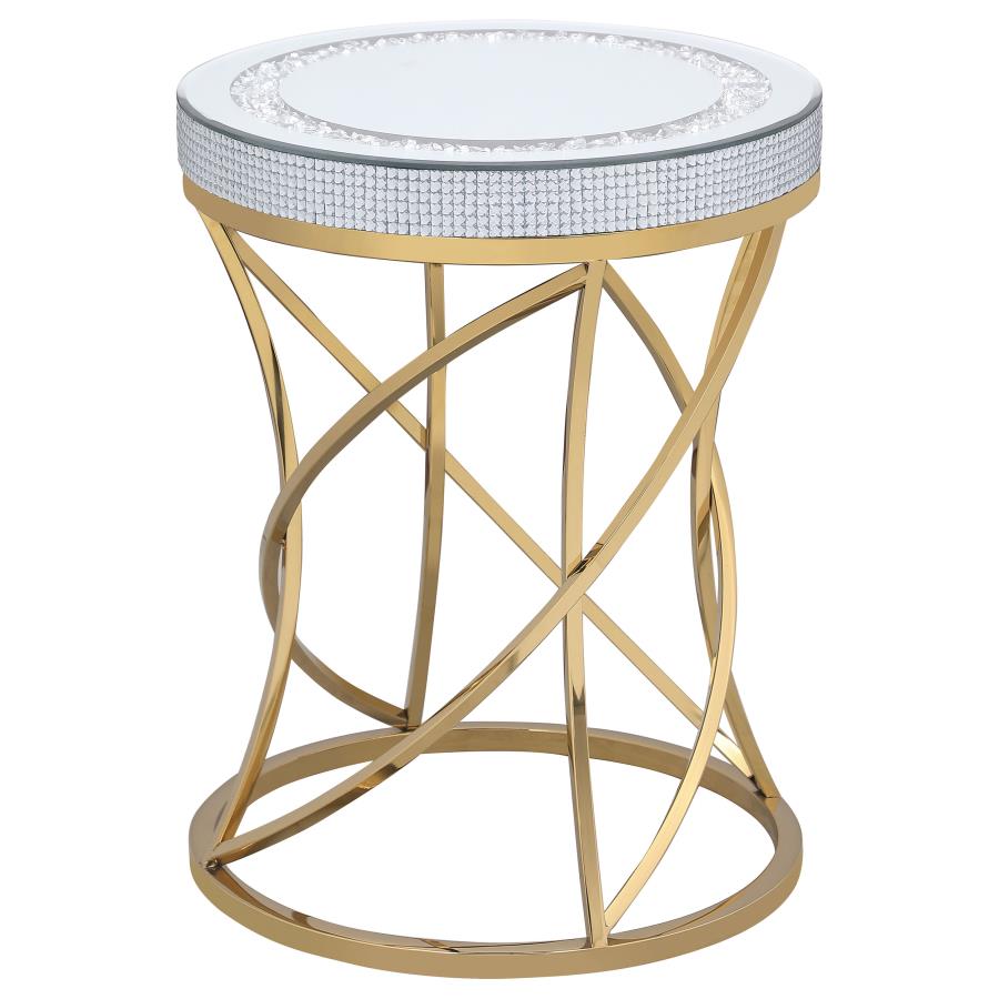 (image for) Elise Round Mirror Top Stainless Steel End Table Gold