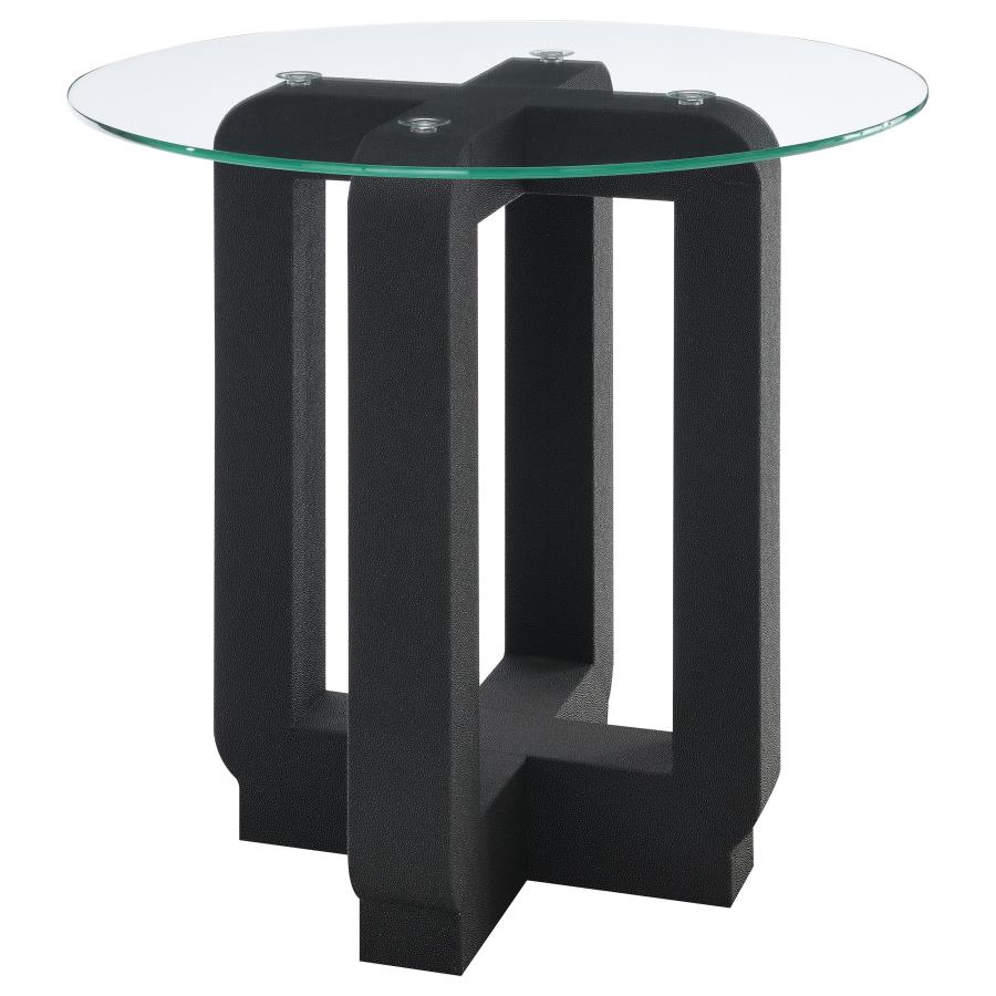 (image for) Acklin Round Clear Glass Top Side End Table Black