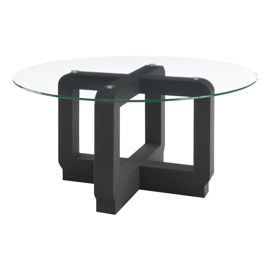 (image for) Acklin Round Clear Glass Top Coffee Table Black