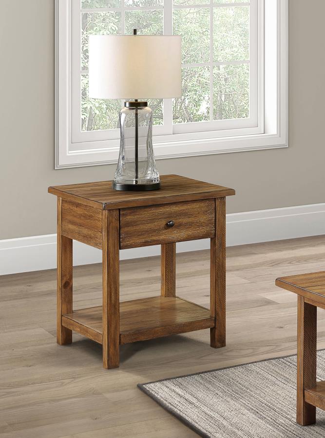 (image for)  Payne 1-drawer Wood End Table with Shelf Distressed Brown