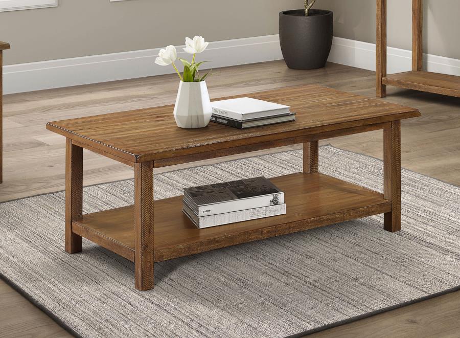 (image for)  Payne Wood Coffee Table with Shelf Distressed Brown