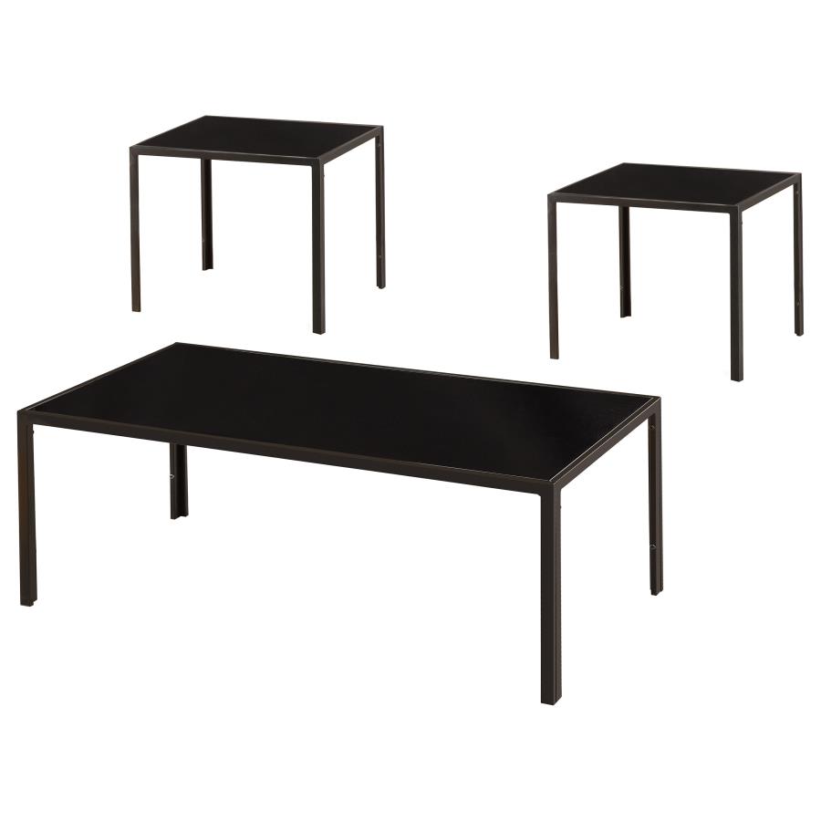 (image for) Brock Rectangular Glass Top Coffee Table Set Black