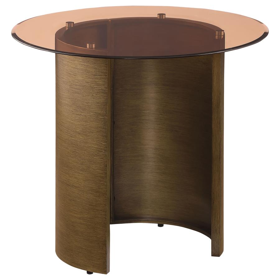 (image for) Morena Round Tawny Glass Top Side End Table Brushed Bronze