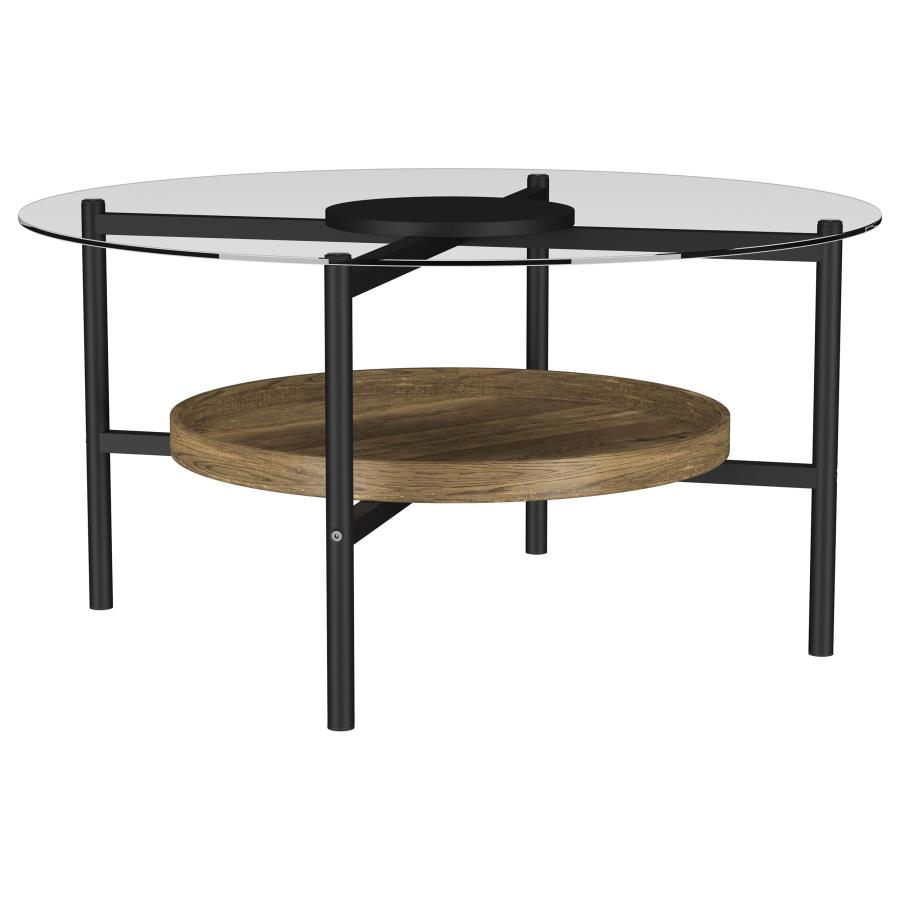 (image for) Delfin Round Glass Top Coffee Table Black and Brown