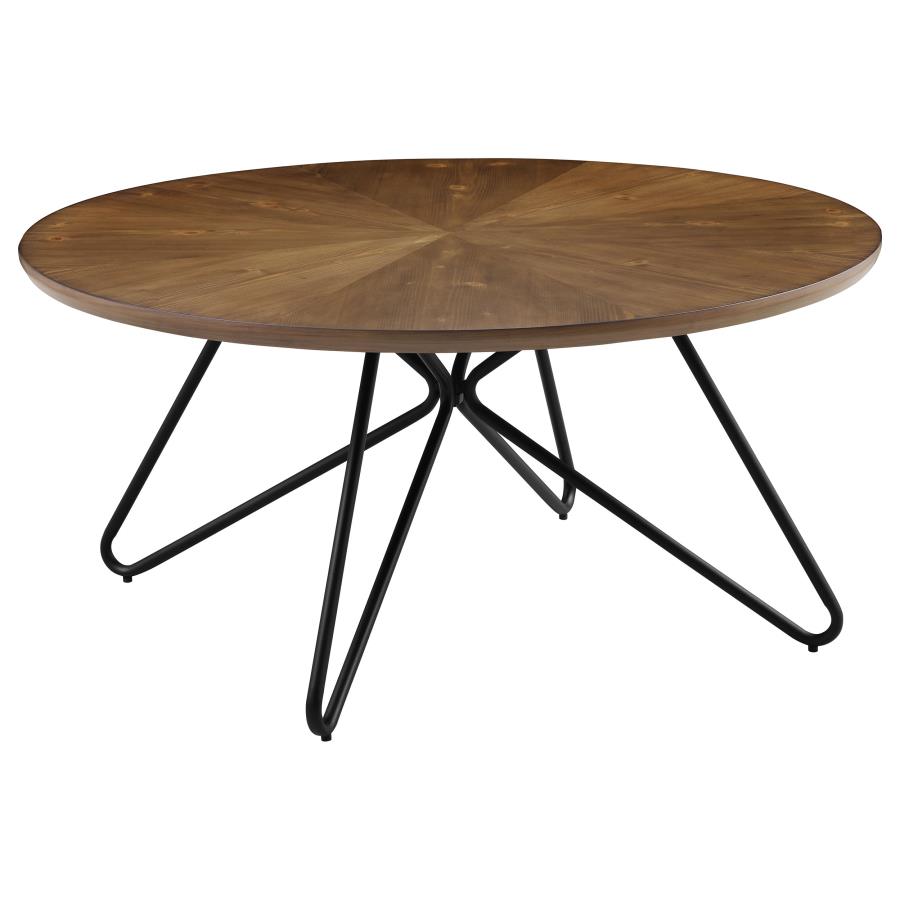 (image for) Brinnon Round Wood Top Coffee Table Dark Brown and Black