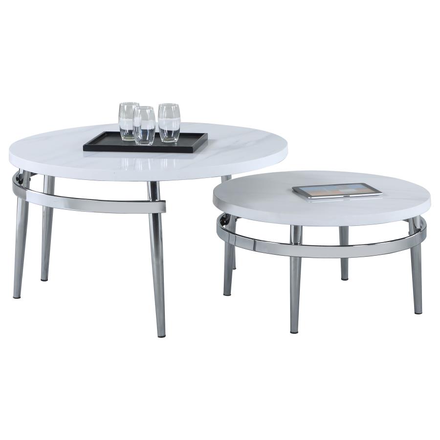 (image for) Avilla 2-piece Round Marble Top Coffee Table Set White