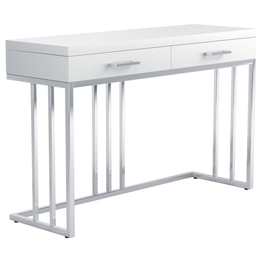 (image for) Dalya 2-drawer Rectangular Sofa Table Glossy White and Chrome