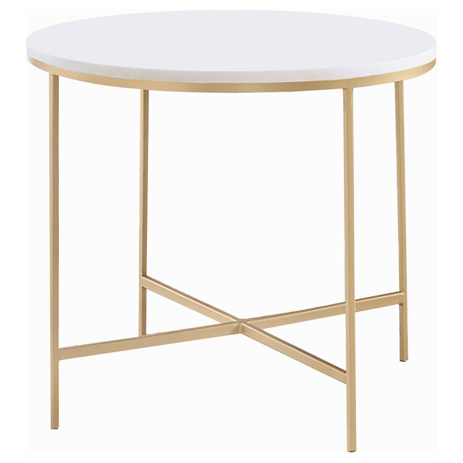 (image for) Ellison Round Marble Top Side End Table White and Gold