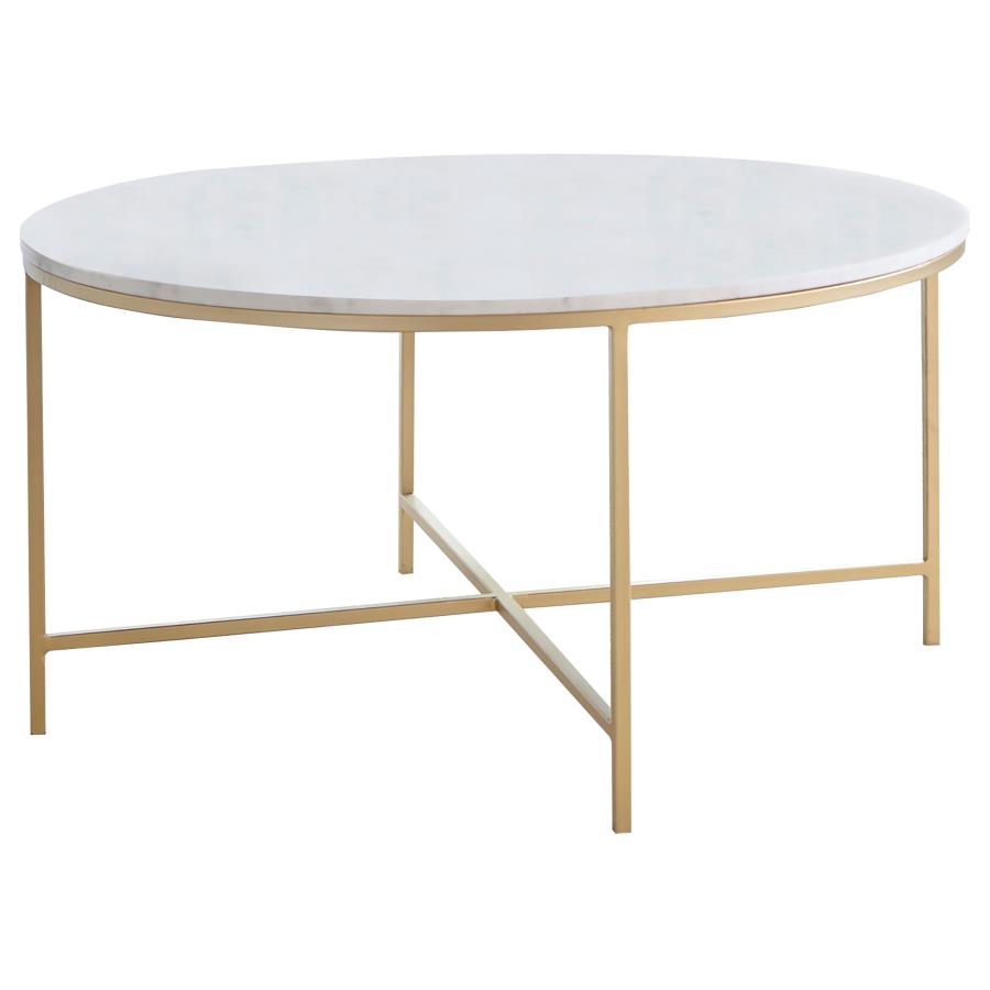 (image for) Ellison Round Marble Top Coffee Table White and Gold