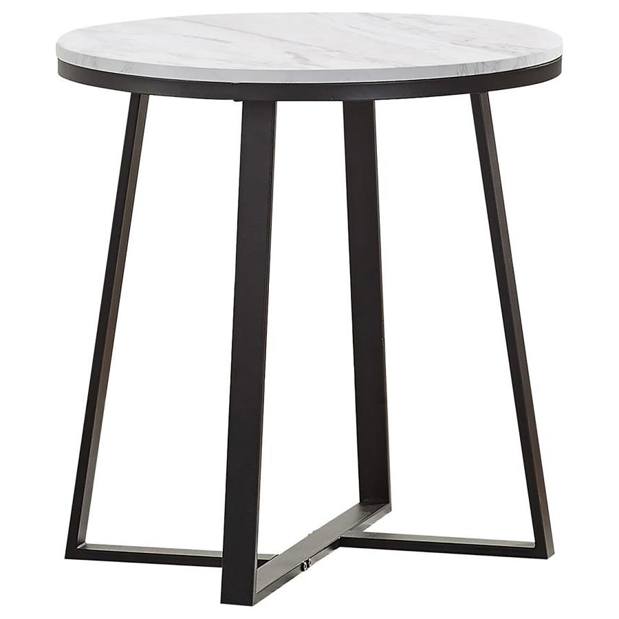 (image for) Hugo Round Faux Marble End Table White and Matte Black