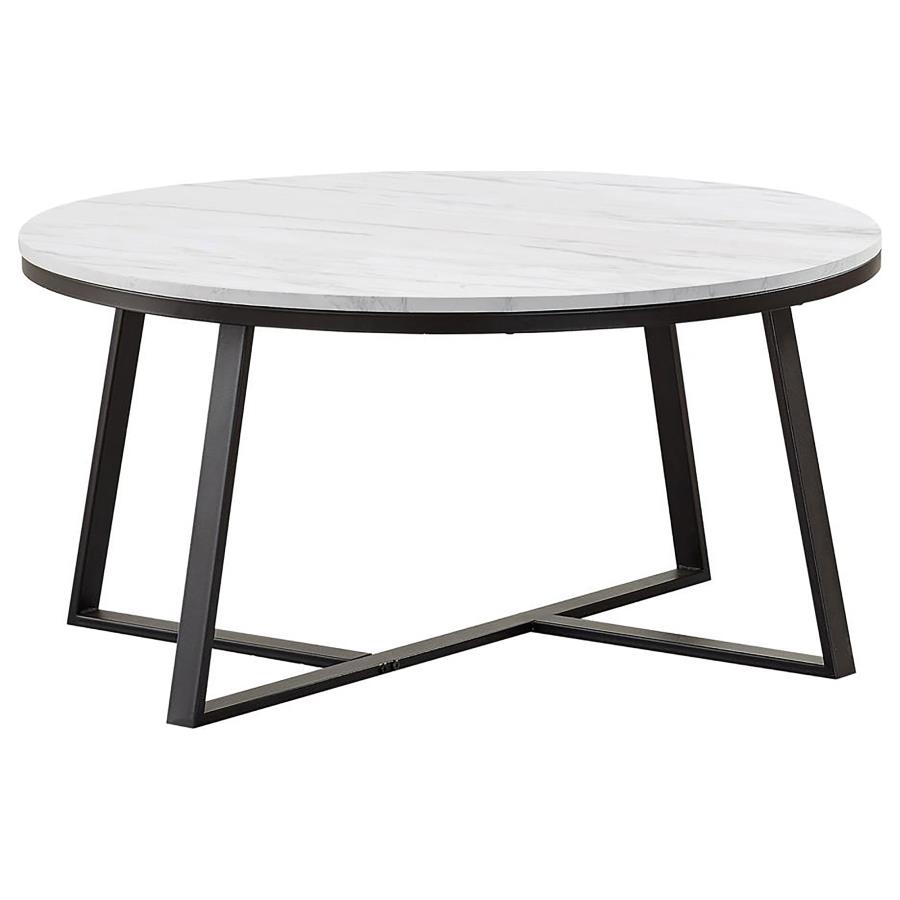 (image for) Hugo Round Faux Marble Coffee Table White and Matte Black