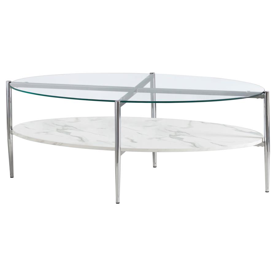 (image for) Cadee Oval Glass Top Coffee Table White and Chrome