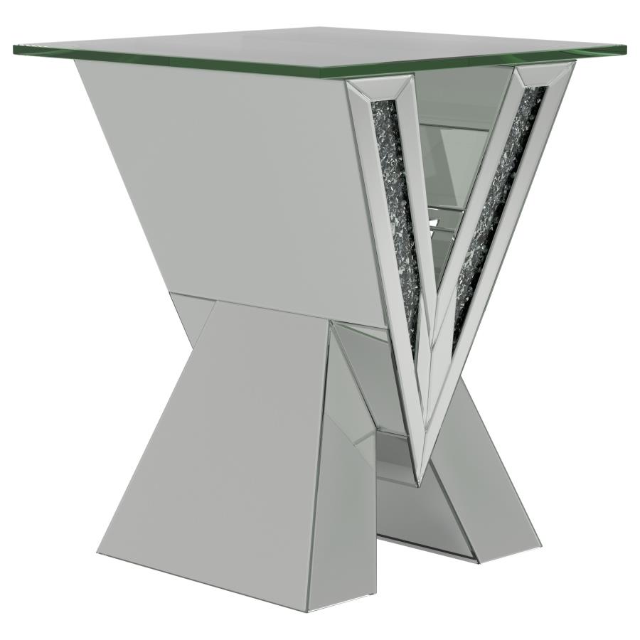 (image for) Taffeta Glass Top Mirrored Acrylic End Table Silver