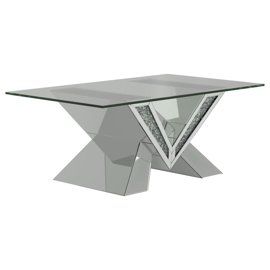 (image for) Taffeta Glass Top Mirrored Acrylic Coffee Table Silver