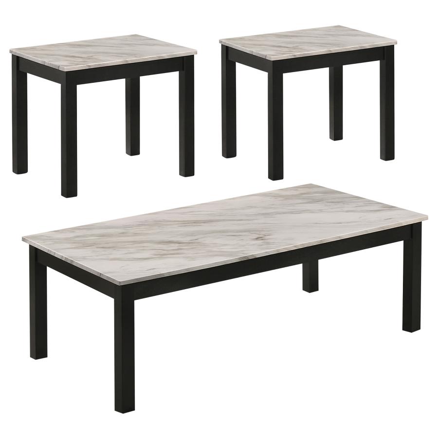 (image for) Bates 3-piece Faux Marble Top Coffee Table Set White