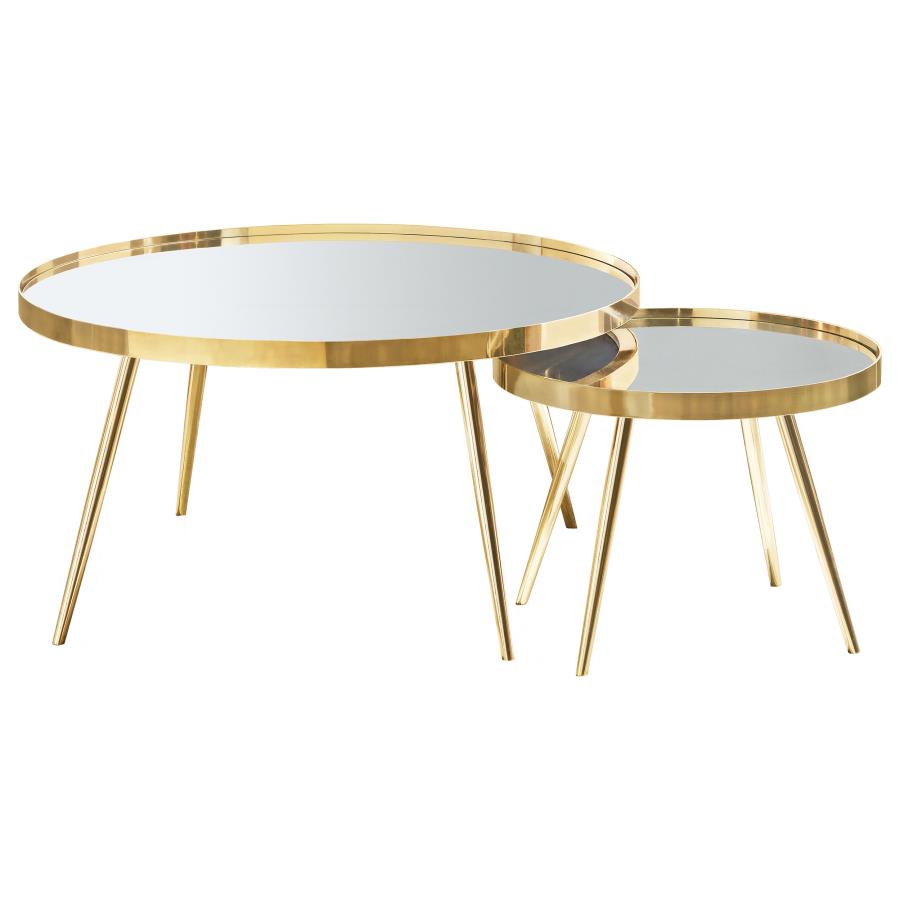 (image for) Kaelyn 2-piece Round Mirror Top Nesting Coffee Table Gold