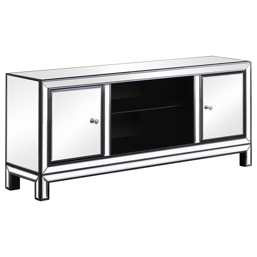 (image for) Natalia 2-door Mirrored 60" TV Stand Black and Silver