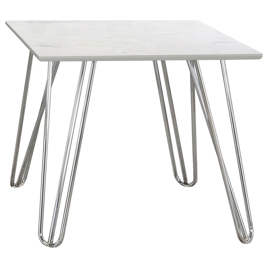 (image for) Harley Hairpin Leg Square End Table White and Chrome