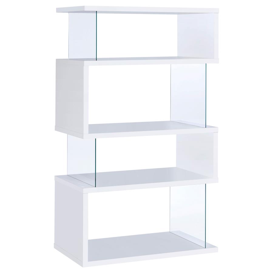 (image for) Emelle 63-inch 4-shelf Glass Panel Bookshelf White