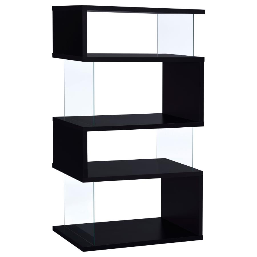 (image for) Emelle 63-inch 4-shelf Glass Panel Bookshelf Black