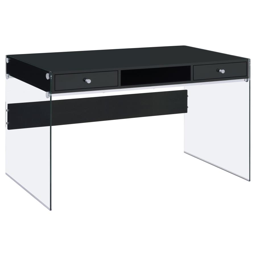 (image for) Dobrev 2-drawer Writing Desk Glossy Black and Clear