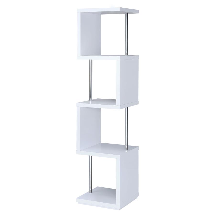 (image for) Baxter 67-inch 4-shelf Bookshelf White and Chrome