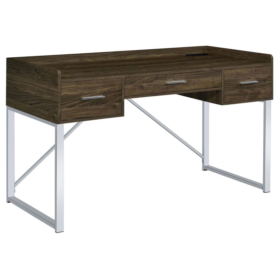 (image for) Angelica 3-drawer Writing Desk Walnut and Chrome