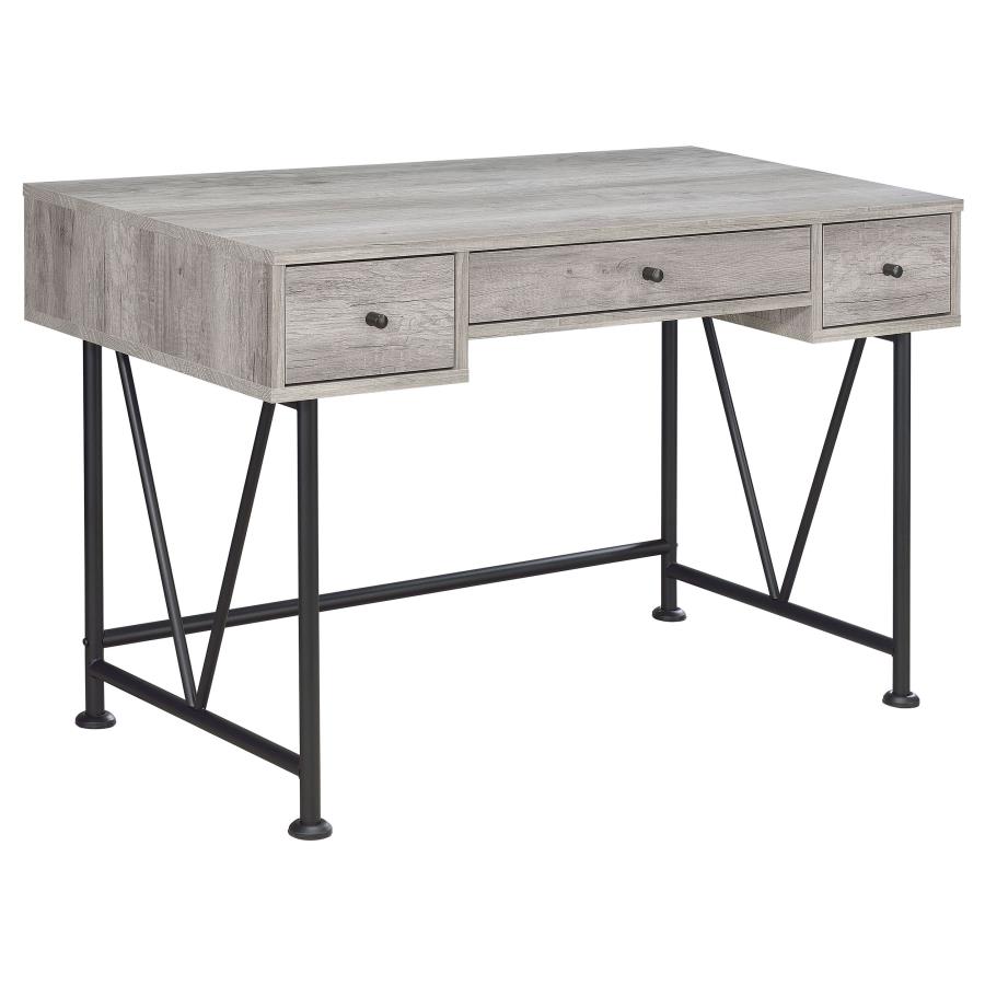 (image for) Analiese 3-drawer Writing Desk Grey Driftwood and Black