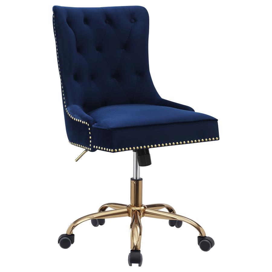 (image for) Bowie Upholstered Office Chair with Nailhead Blue and Brass