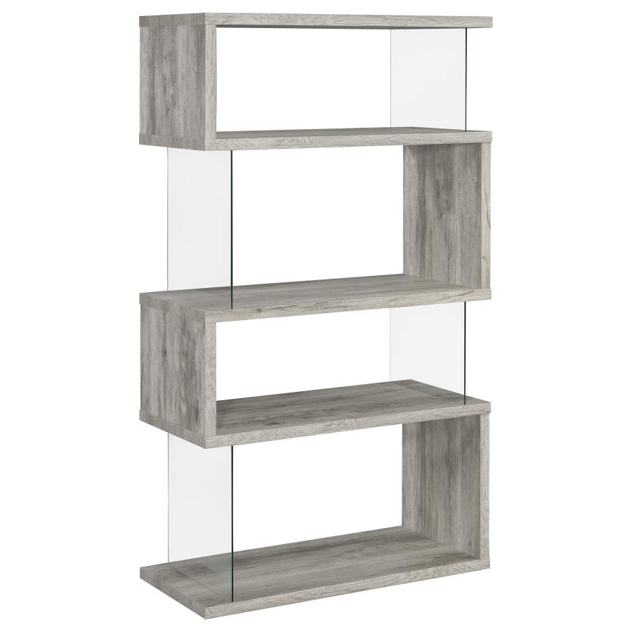 (image for) Emelle 63-inch 4-shelf Glass Panel Bookshelf Grey Driftwood