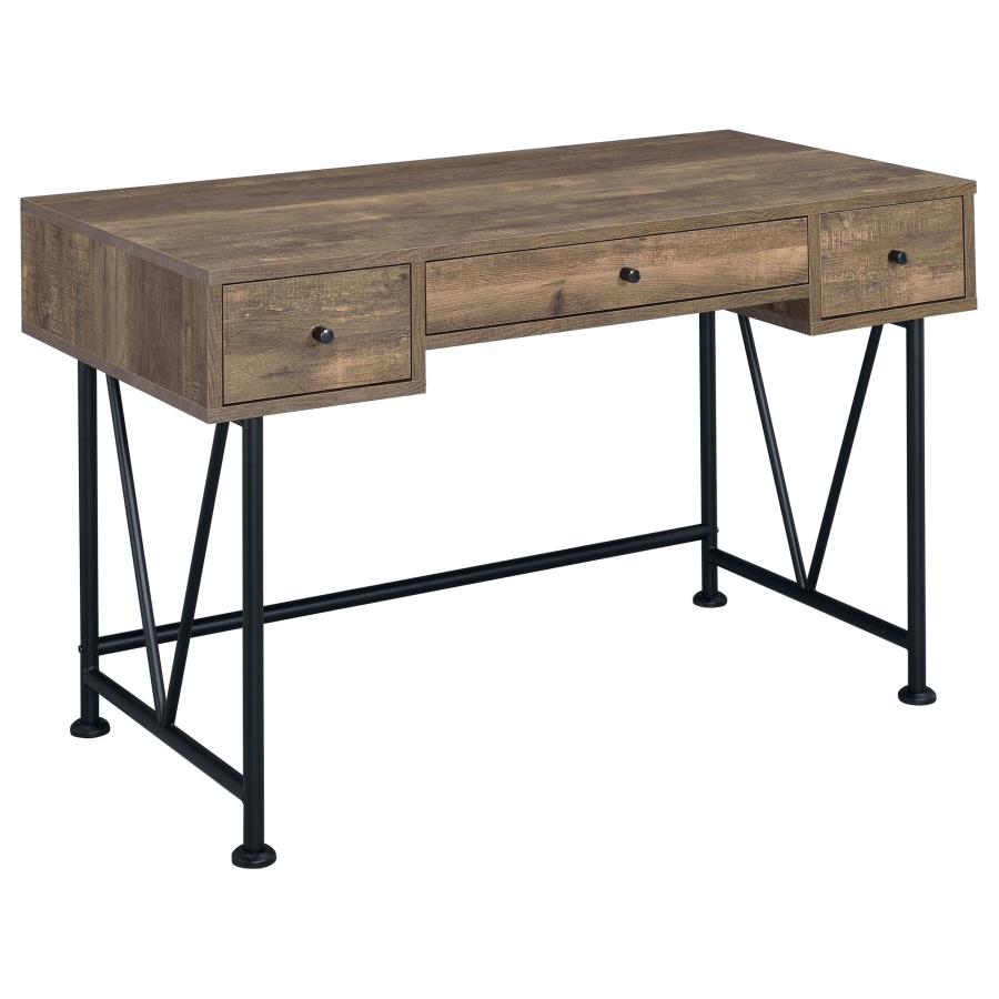 (image for) Analiese 3-drawer Writing Desk Rustic Oak and Black