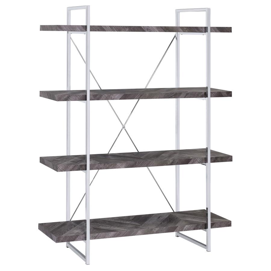 (image for) Grimma 63-inch 4-shelf Bookshelf Rustic Grey and Chrome