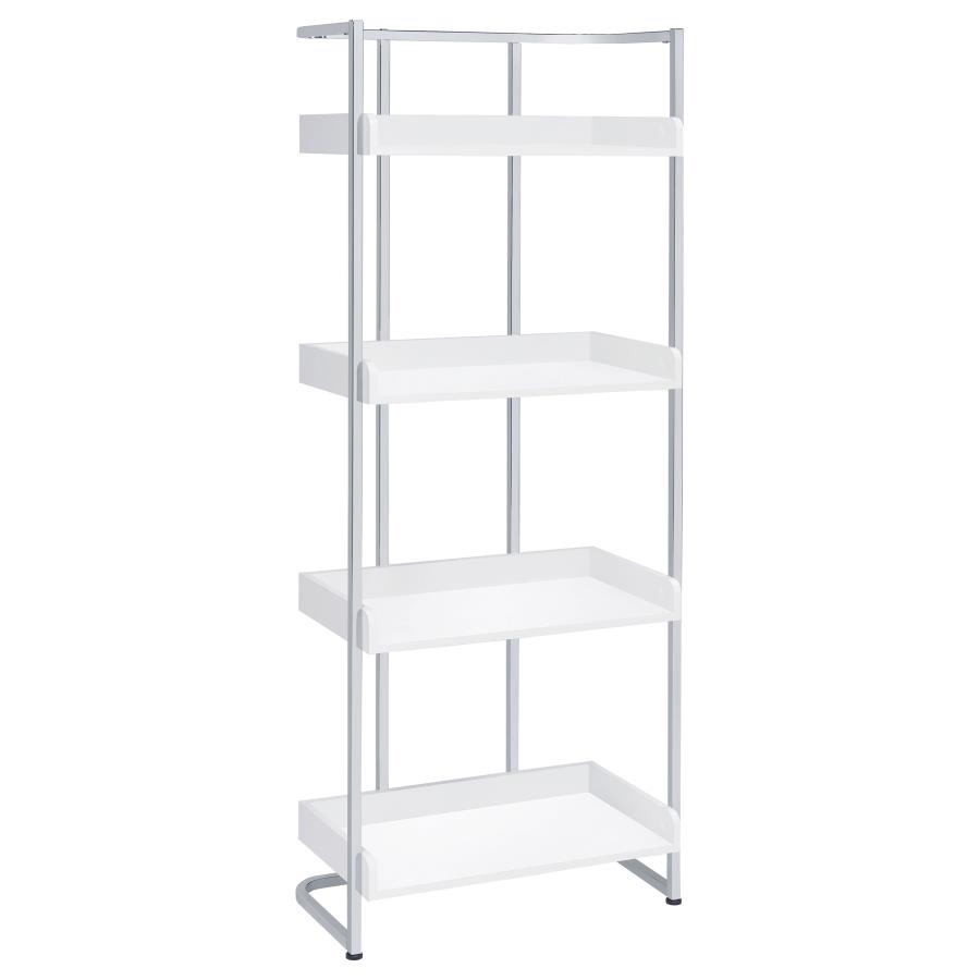 (image for) Ember 68-inch 4-shelf Bookshelf White High Gloss and Chrome