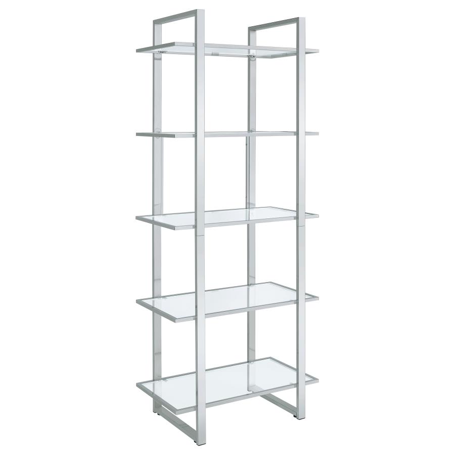 (image for) Hartford 79-inch 5-shelf Glass Bookshelf Chrome